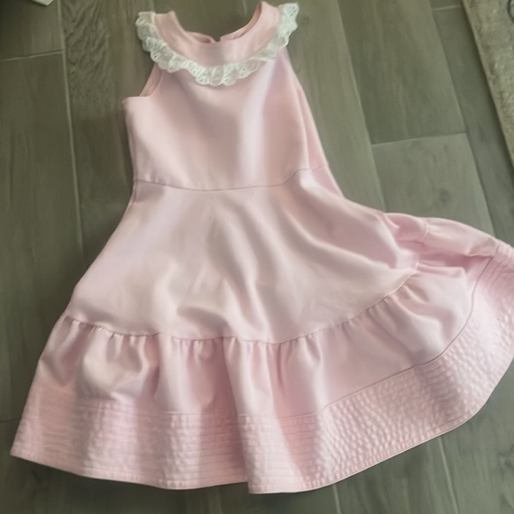 Pink Sleeveless Kids Dress with Lace Collar - Picture 2 of 8
